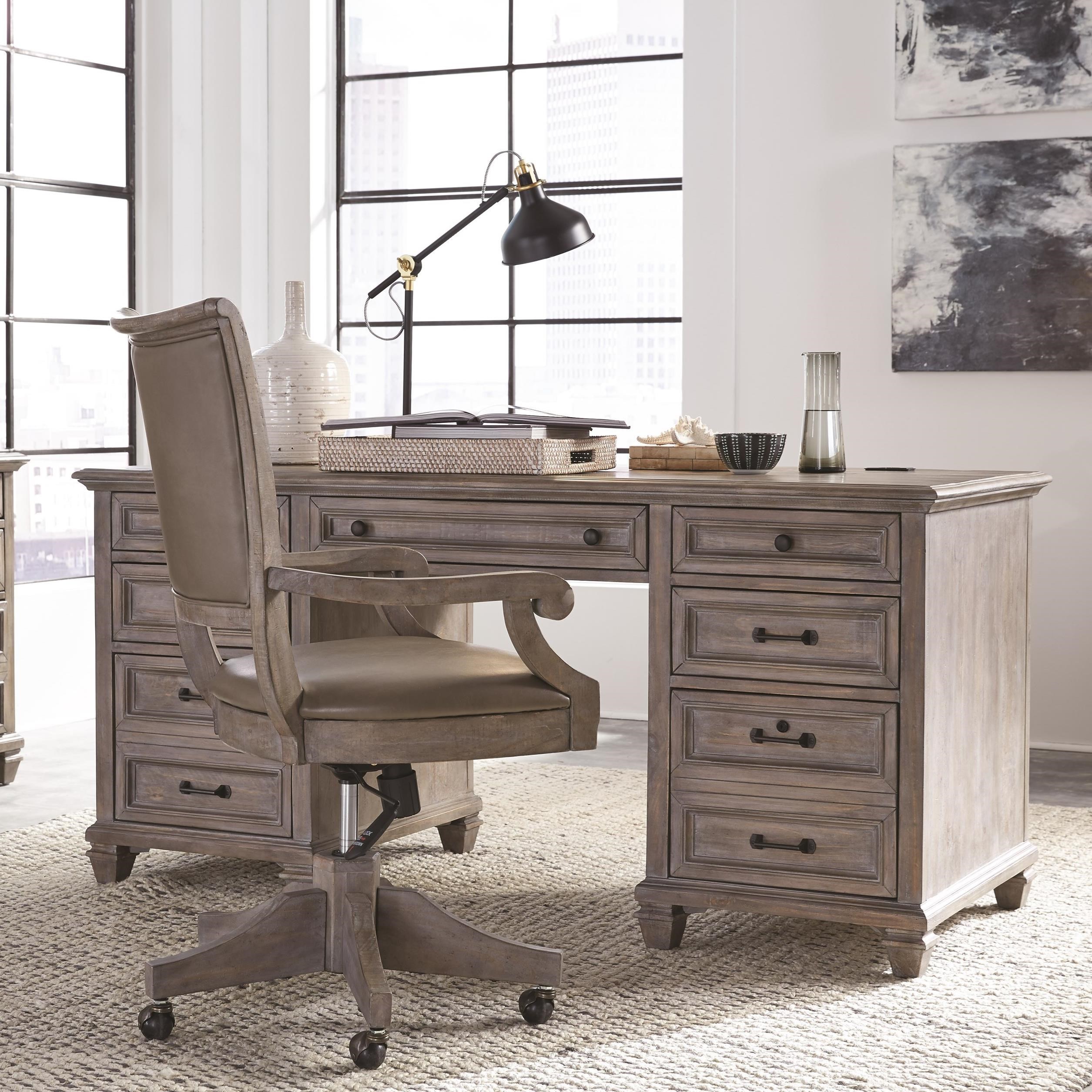 Magnussen Home Lancaster Rustic Executive Desk with Power Supply